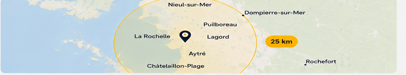 Carte de la zone d’intervention PHONIX17 autour de La Rochelle
